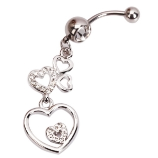 Transparent Rhinestone Five-heart Curved Barbells Navel Belly Button Ring