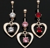 Gold Plated Heart Belly Rings w/Gem Center