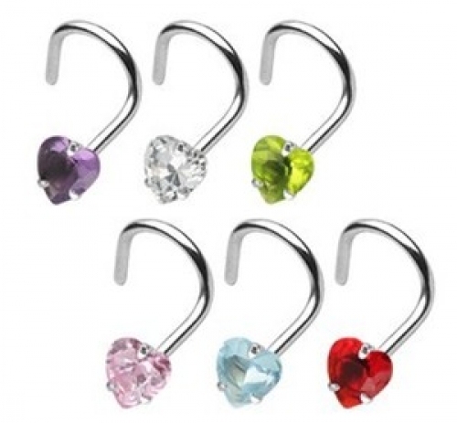 Prong Set Heart Gem Nose Screw