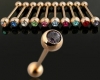 	 24kt Gold Plated 14g Tongue Rings w/Press Fit Gems
